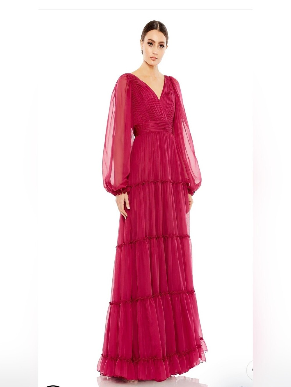 Mac Duggal Fuchsia Tiered Chiffon Maxi Dress